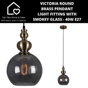 Victoria Round Brass Pendant Light Fitting with Smokey Glass - 40W E27