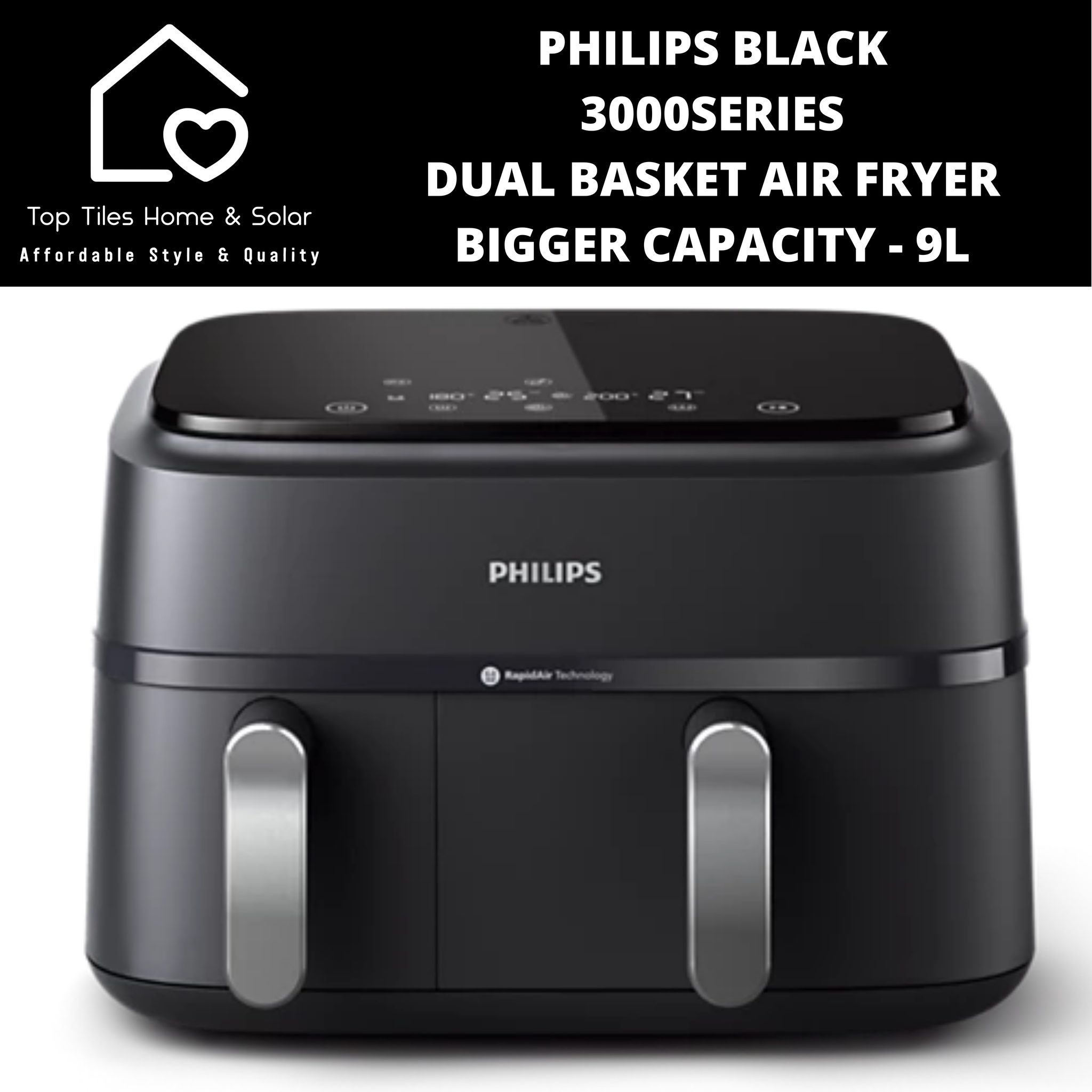 Philips Black 3000Series Dual Basket Air Fryer Bigger Capacity - 9L