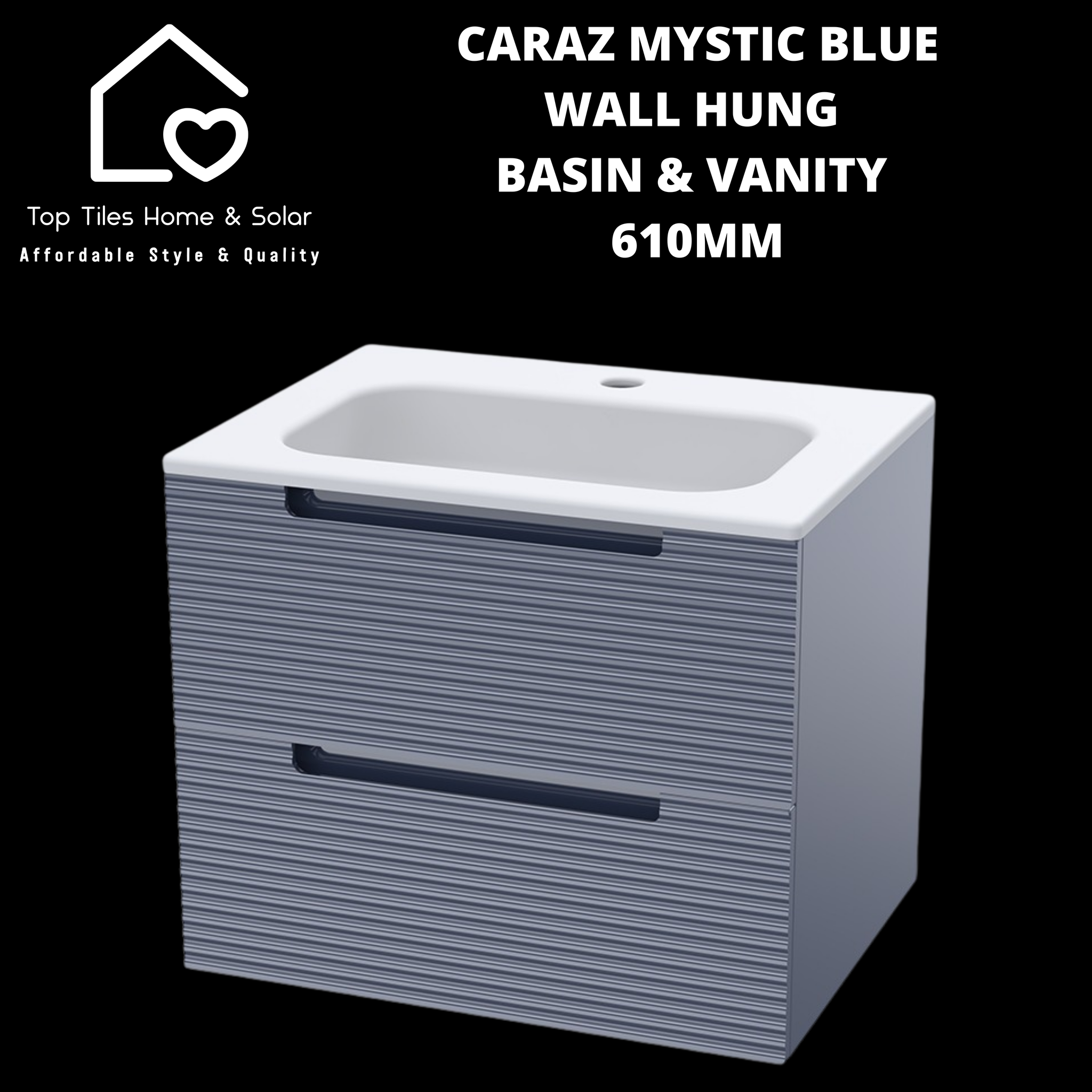 Caraz Mystic Blue Wall Hung Basin & 2 Drawer Vanity - 610mm