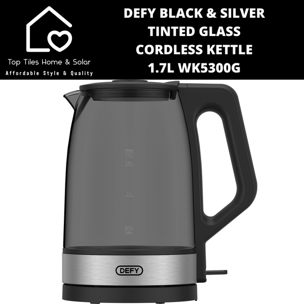 Defy Black & Silver Tinted Glass Cordless Kettle - 1.7L WK5300G