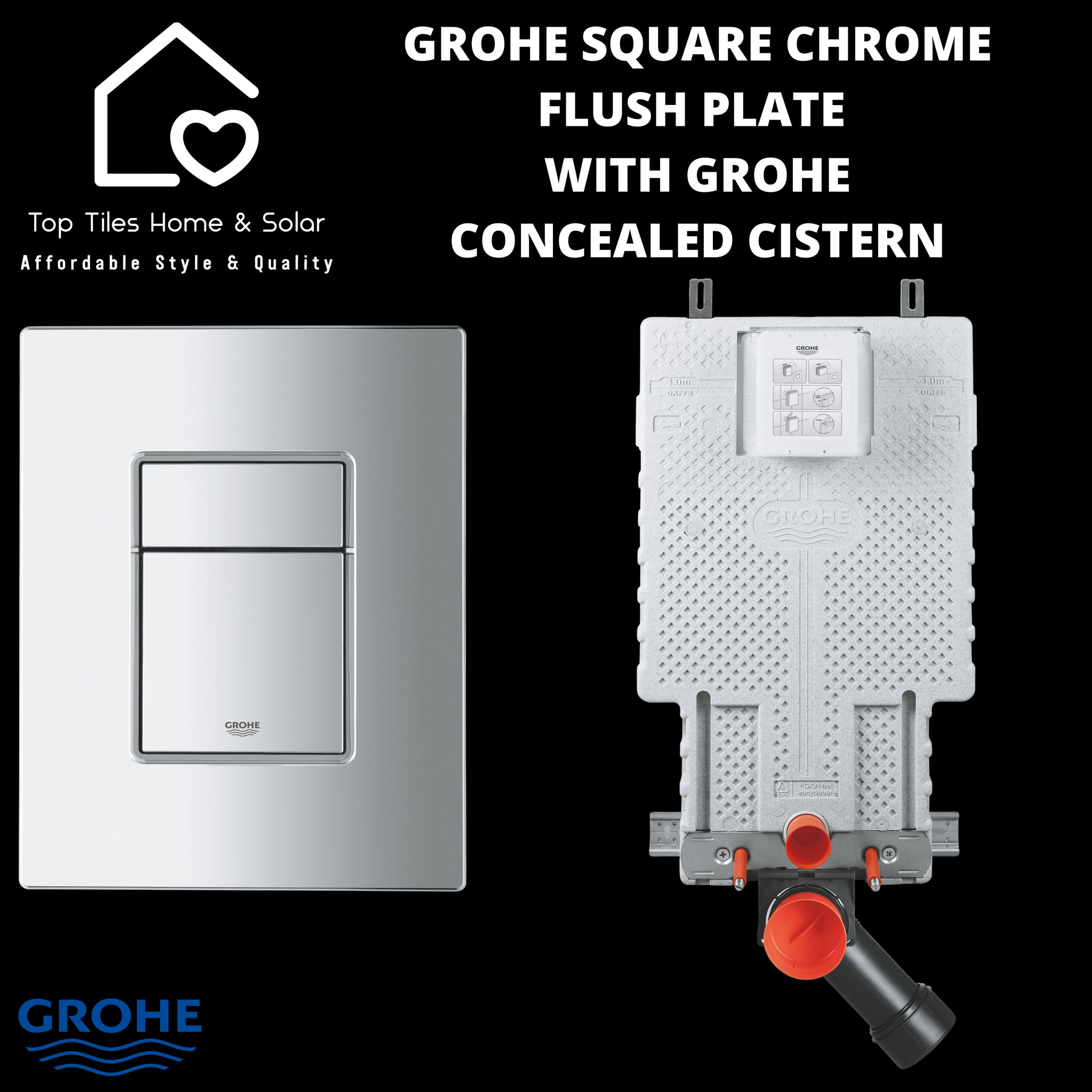 Grohe Square Chrome Flush Plate With Grohe Concealed Cistern