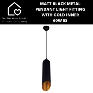 Matt Black Metal Pendant Light Fitting with Gold Inner - 60W ES