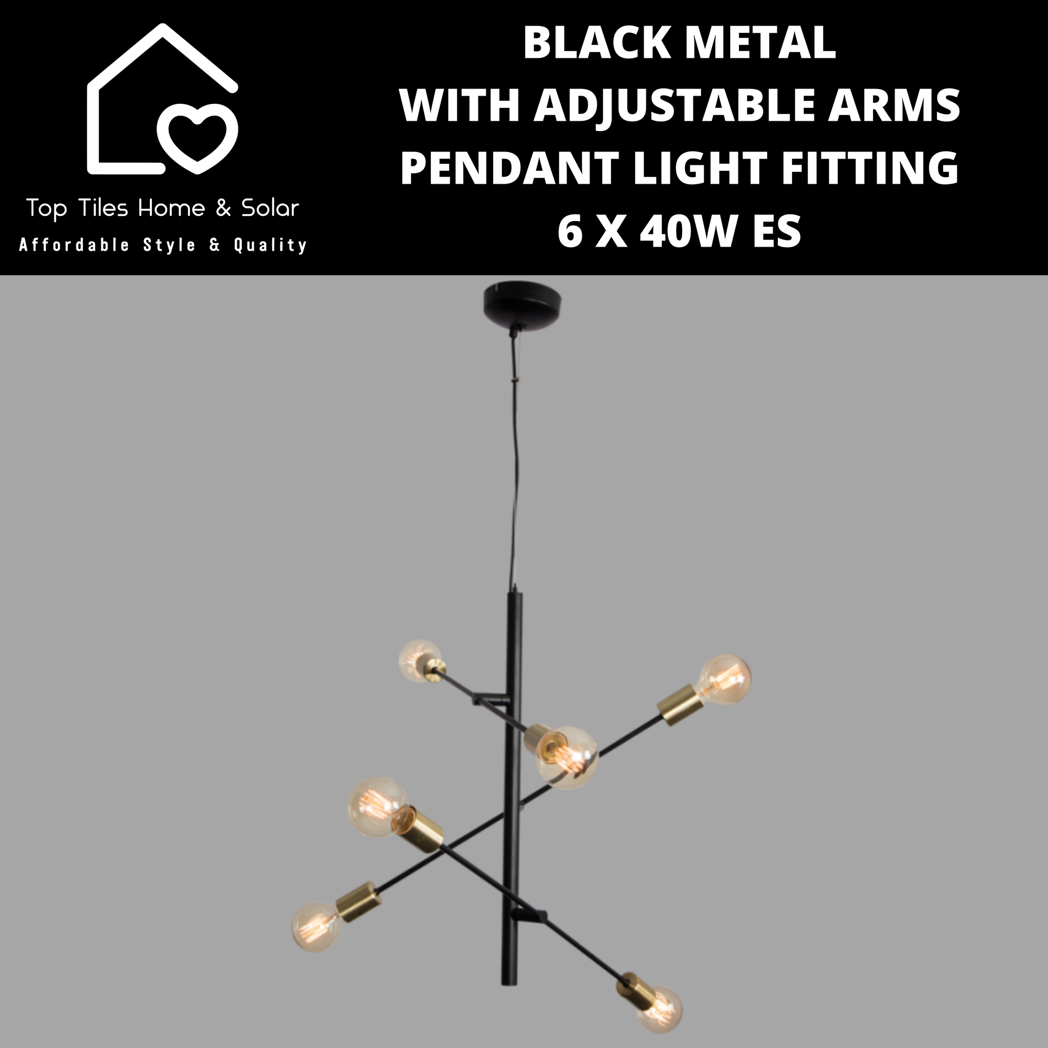 Black Metal with Adjustable Arms Pendant Light Fitting - 6 x 40W ES