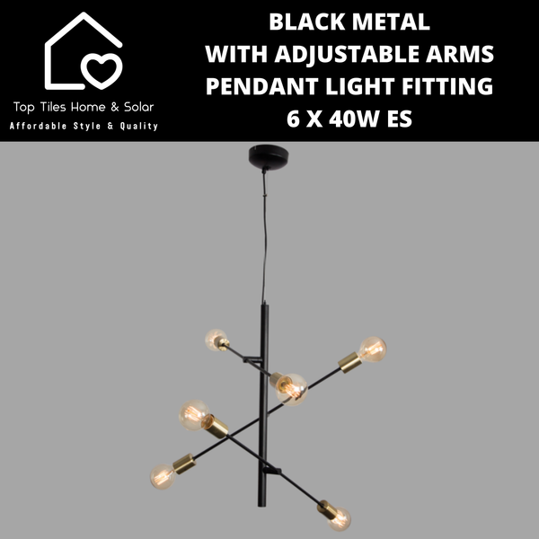 Black Metal with Adjustable Arms Pendant Light Fitting - 6 x 40W ES