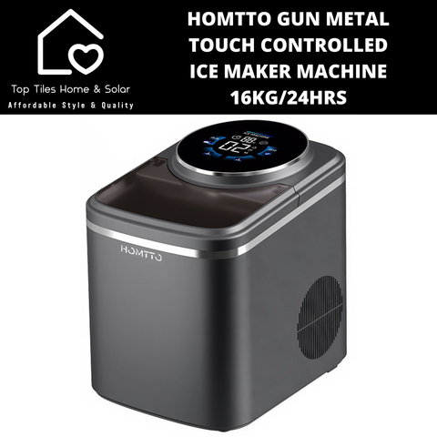 Homtto Gun Metal Touch Control Ice Maker Machine - 16kg/24Hrs