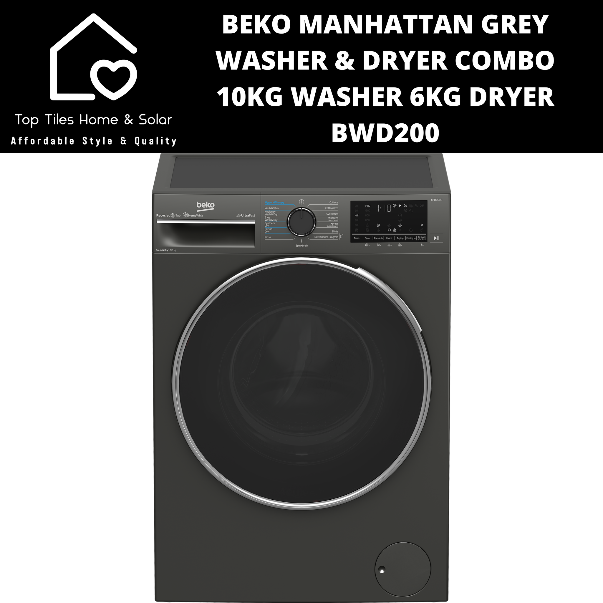 Beko Manhattan Grey Washer & Dryer Combo -  10kg Washer 6kg Dryer BWD200