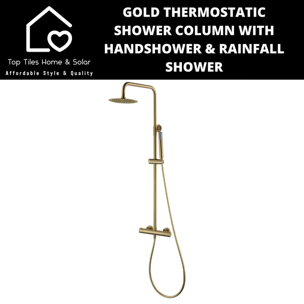 Gold Thermostatic Shower Column With Handshower & Rainfall Shower