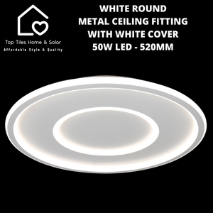 White Round Metal Ceiling Fitting with White Cover - 50W LED - 520mm