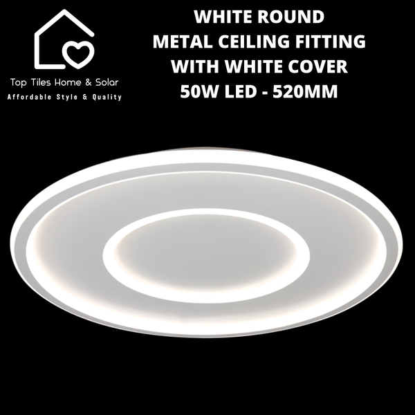 White Round Metal Ceiling Fitting with White Cover - 50W LED - 520mm