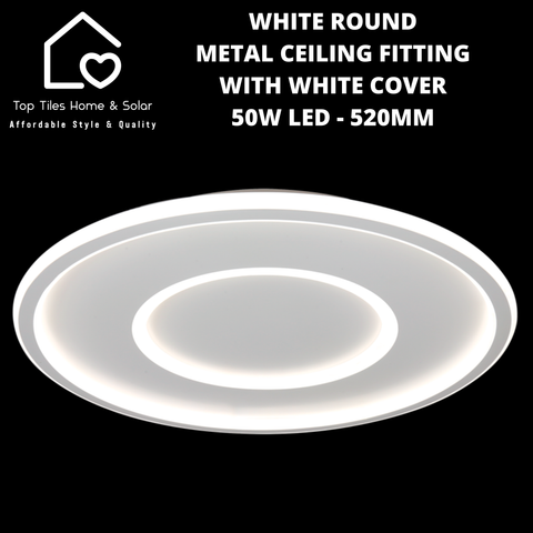 White Round Metal Ceiling Fitting with White Cover - 50W LED - 520mm