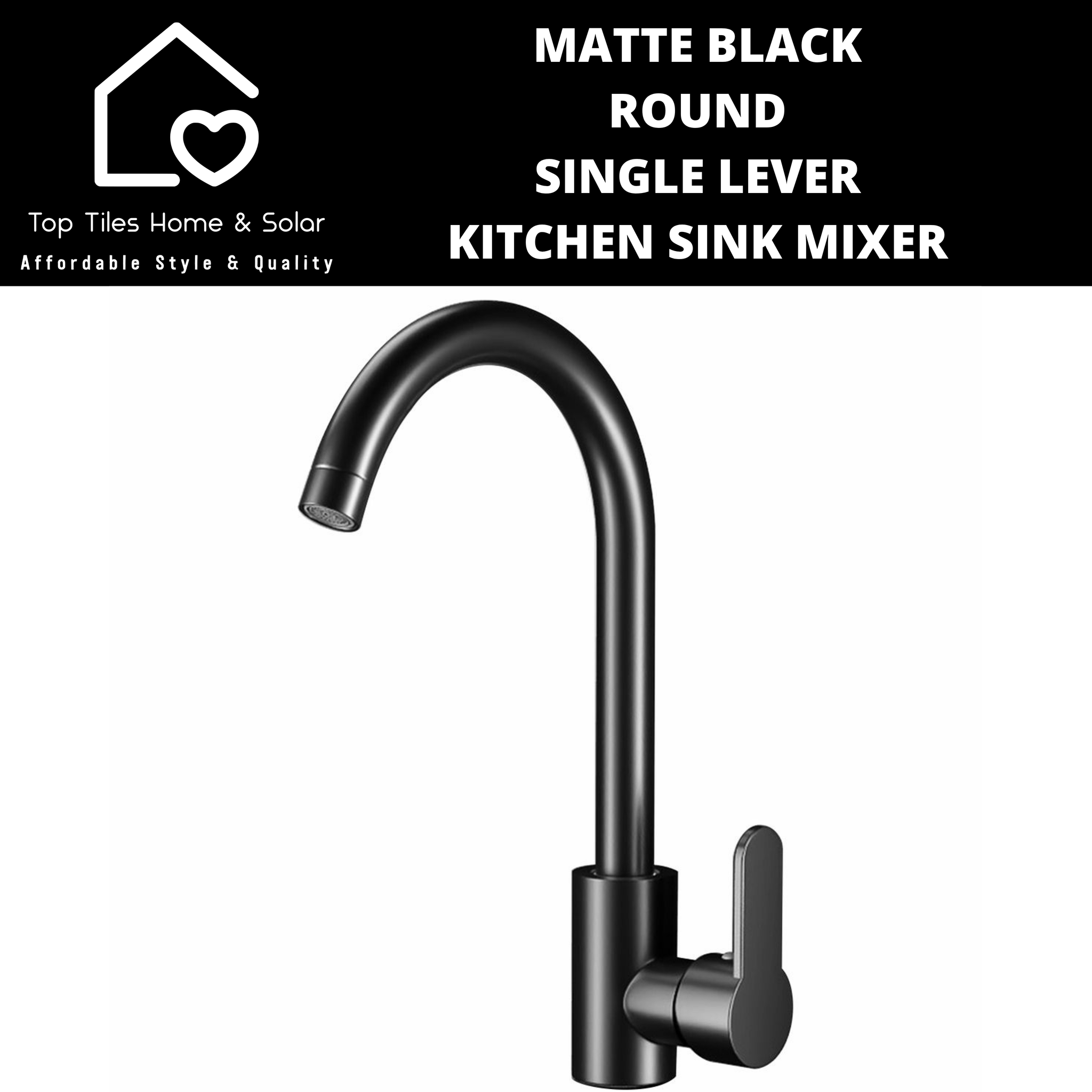 Matte Black Round Single Lever Kitchen Sink Mixer