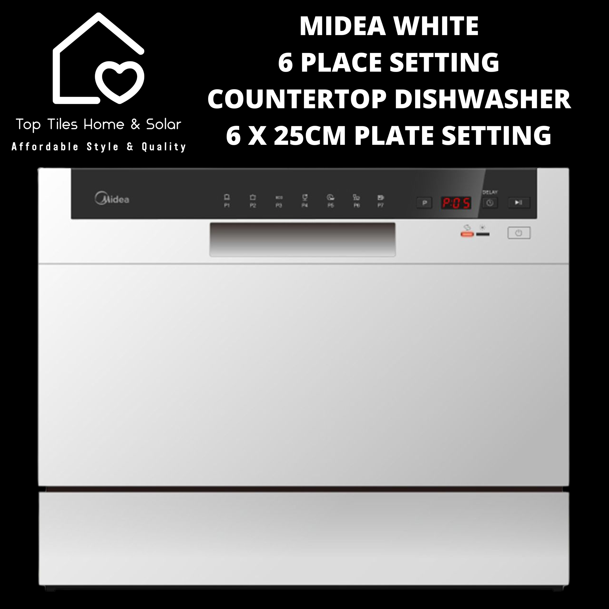 Midea White 6 Place Setting Countertop Dishwasher - 6 x 25cm Plate Setting