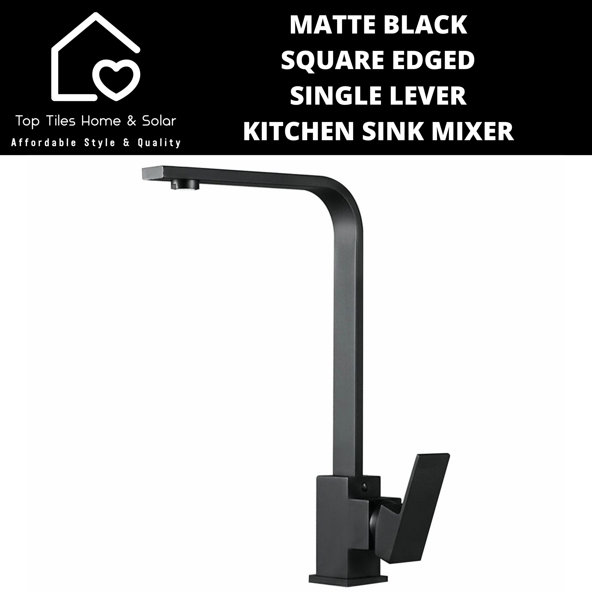 Matte Black Square Edged Single Lever Kitchen Sink Mixer