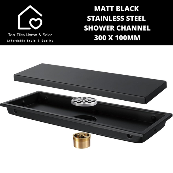 Matt Black Stainless Steel Shower Channel - 300 x 100mm