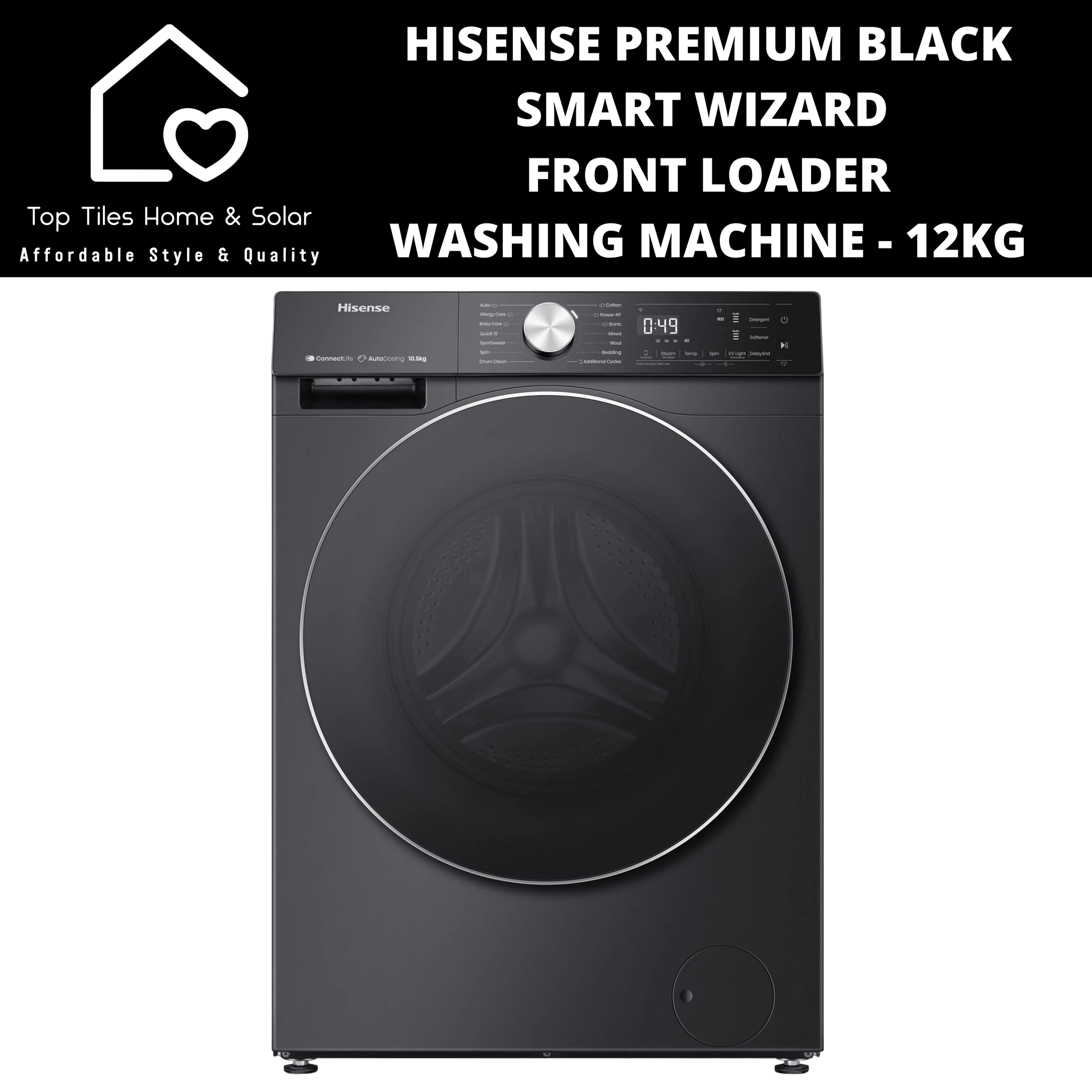 Hisense Premium Black Smart Front Loader Washing Machine - 12kg