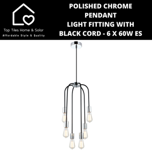 Polished Chrome Pendant Light Fitting with Black Cord - 6 x 60W ES
