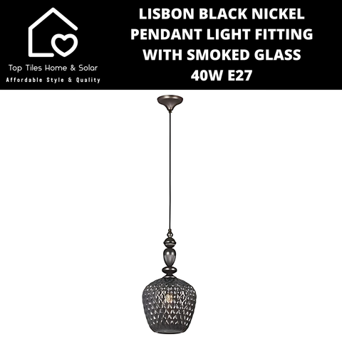 Lisbon Black Nickel Pendant Light Fitting with Smoked Glass - 40W E27