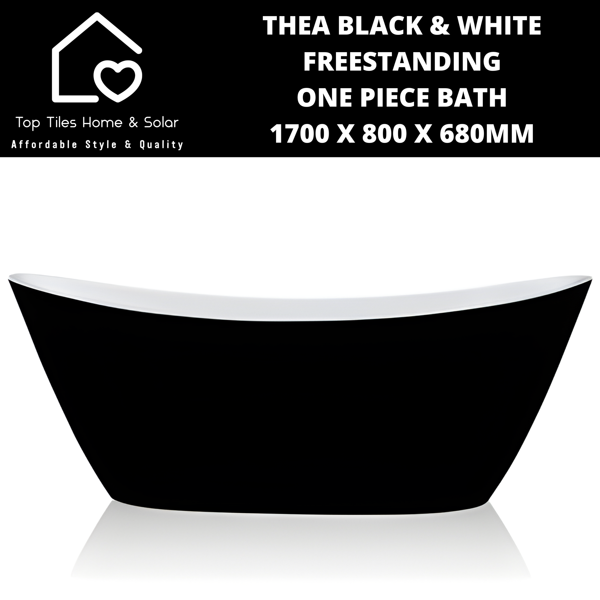 Thea Black & White Freestanding One Piece Bath - 1700 x 800 x 680mm