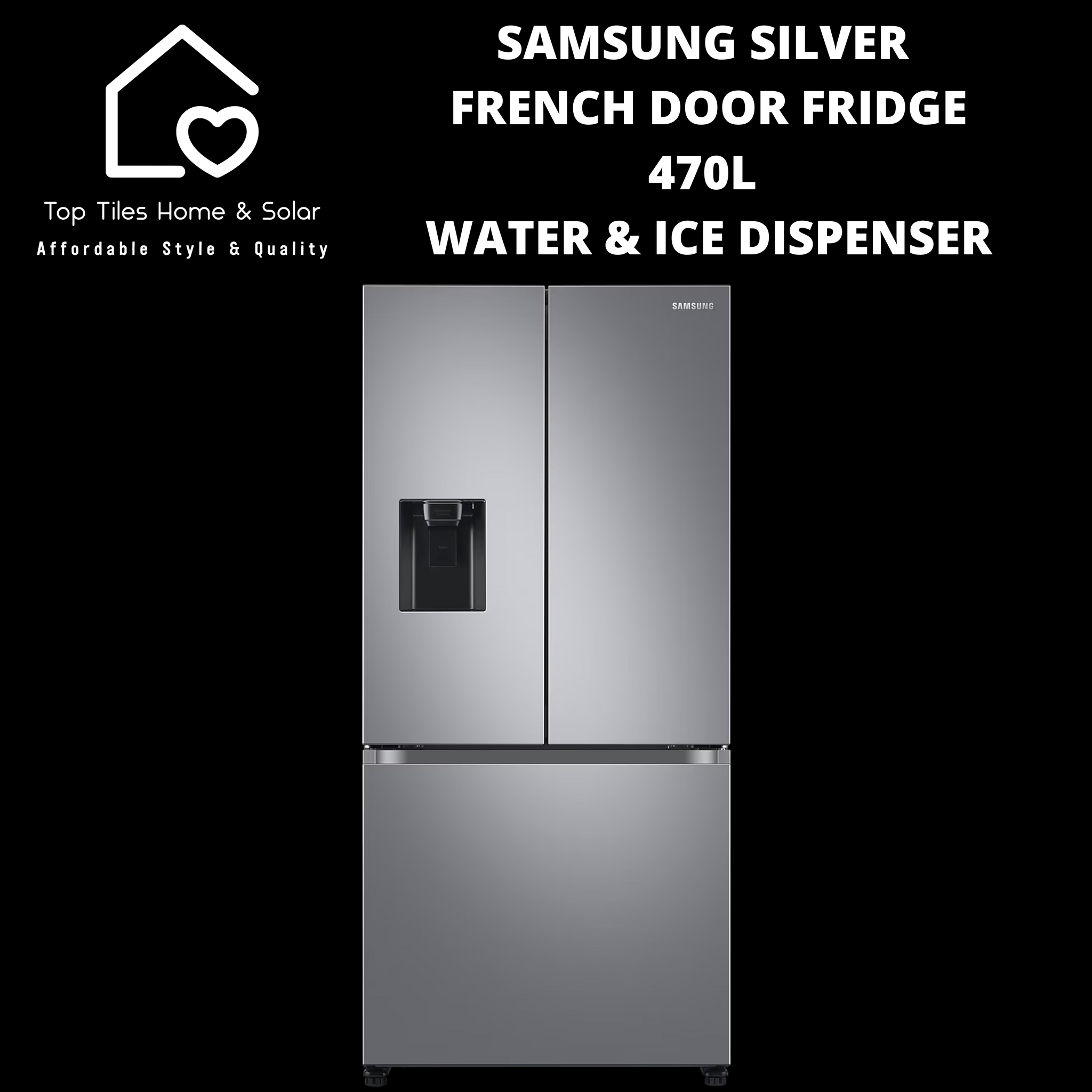 Samsung Silver French Door Fridge 470L Water Ice Dispenser