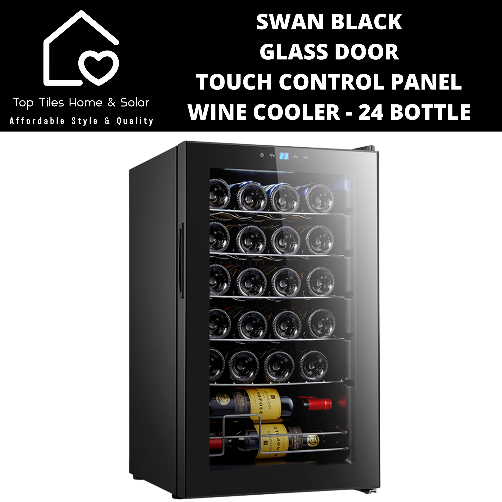 Swan Black Glass Door Touch Control Panel Wine Cooler - 24 Bottle