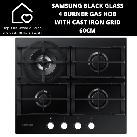 Samsung Black Glass 4 Burner Gas Hob with Cast Iron Grid - 60cm