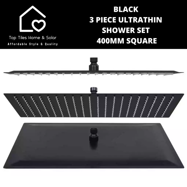 Black 3 Piece Ultrathin Shower Set - 400mm Square