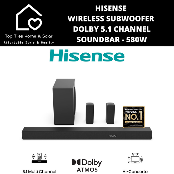 Hisense Wireless Subwoofer Dolby 5.1 Channel Soundbar - 580W