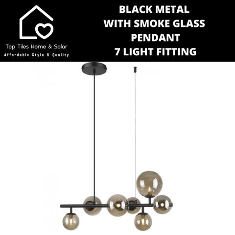 Black Metal with Smoke Glass Pendant 7 Light Fitting