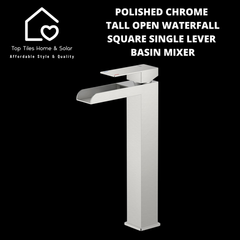 Polished Chrome Tall Open Waterfall Square Single Lever Basin Mixer