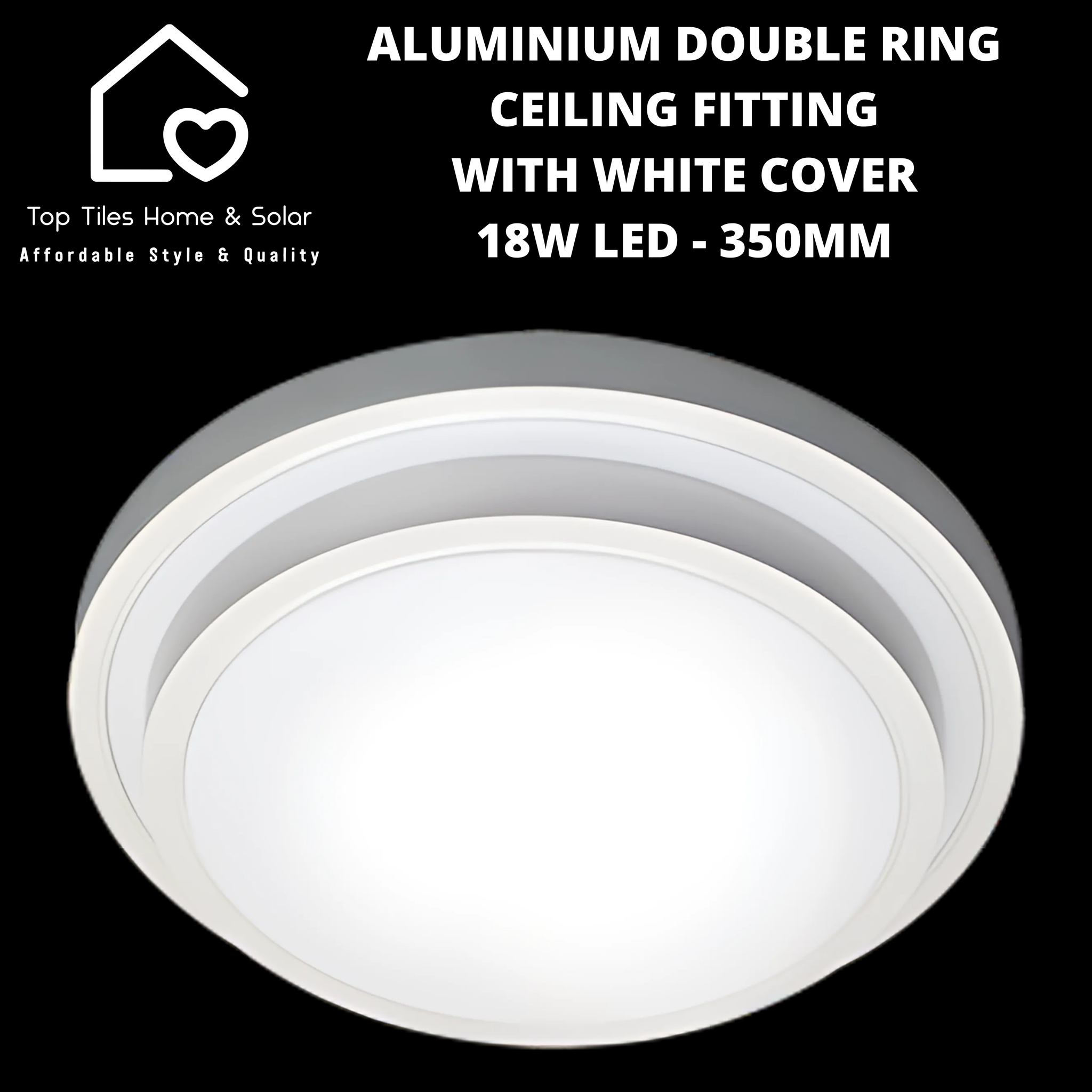 Aluminium Double Ring Ceiling Fitting with White Cover - 18W LED - 350mm