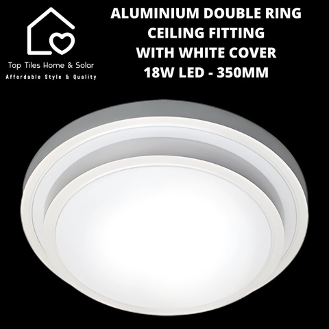 Aluminium Double Ring Ceiling Fitting with White Cover - 18W LED - 350mm