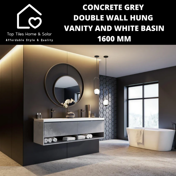Concrete Grey Double Wall Hung Vanity and White Basin - 1600 mm