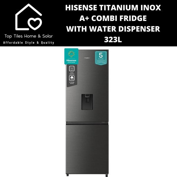 Hisense Titanium Inox A+ Combi Fridge with Water Dispenser - 323L