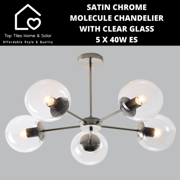 Satin Chrome Molecule Chandelier With Clear Glass - 5 x 40W ES