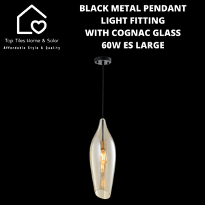 Black Metal Pendant Light Fitting with Cognac Glass - 60W ES LARGE