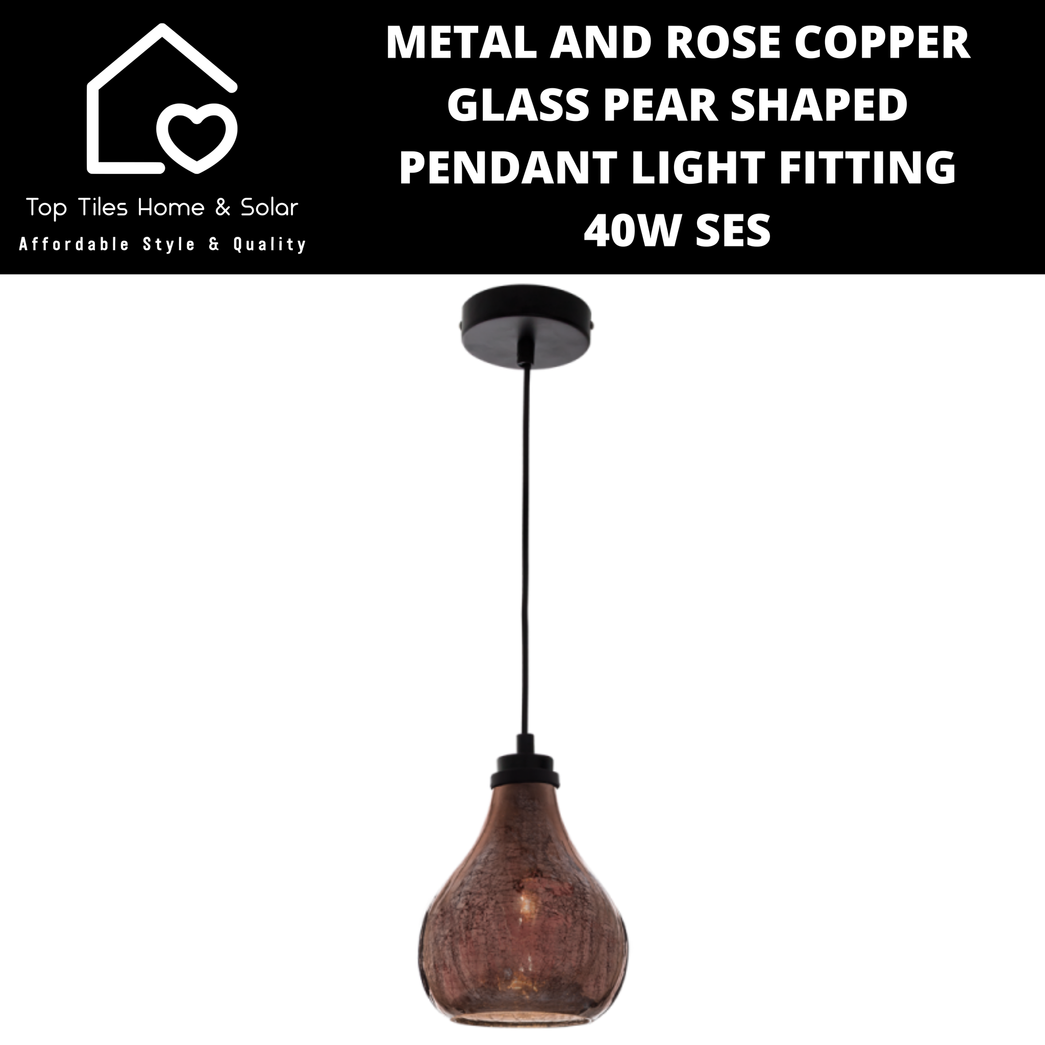 Metal and Rose Copper Glass Pear Shaped Pendant Light Fitting - 40W SES