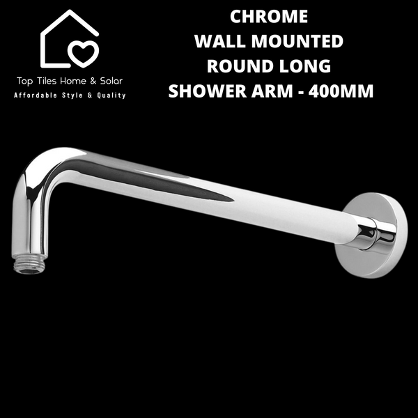 Chrome Wall Mounted Round Long Shower Arm - 400mm