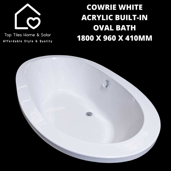 Cowrie White Acrylic Oval Built-in Bath - 1800 x 960 x 410mm