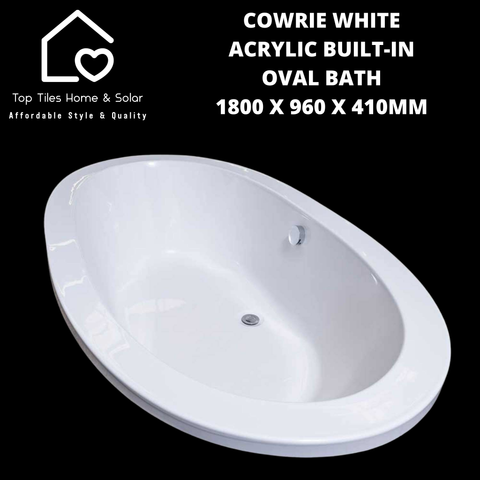 Cowrie White Acrylic Oval Built-in Bath - 1800 x 960 x 410mm