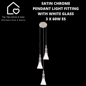 Satin Chrome Pendant Light Fitting with White Glass - 3 x 60W ES