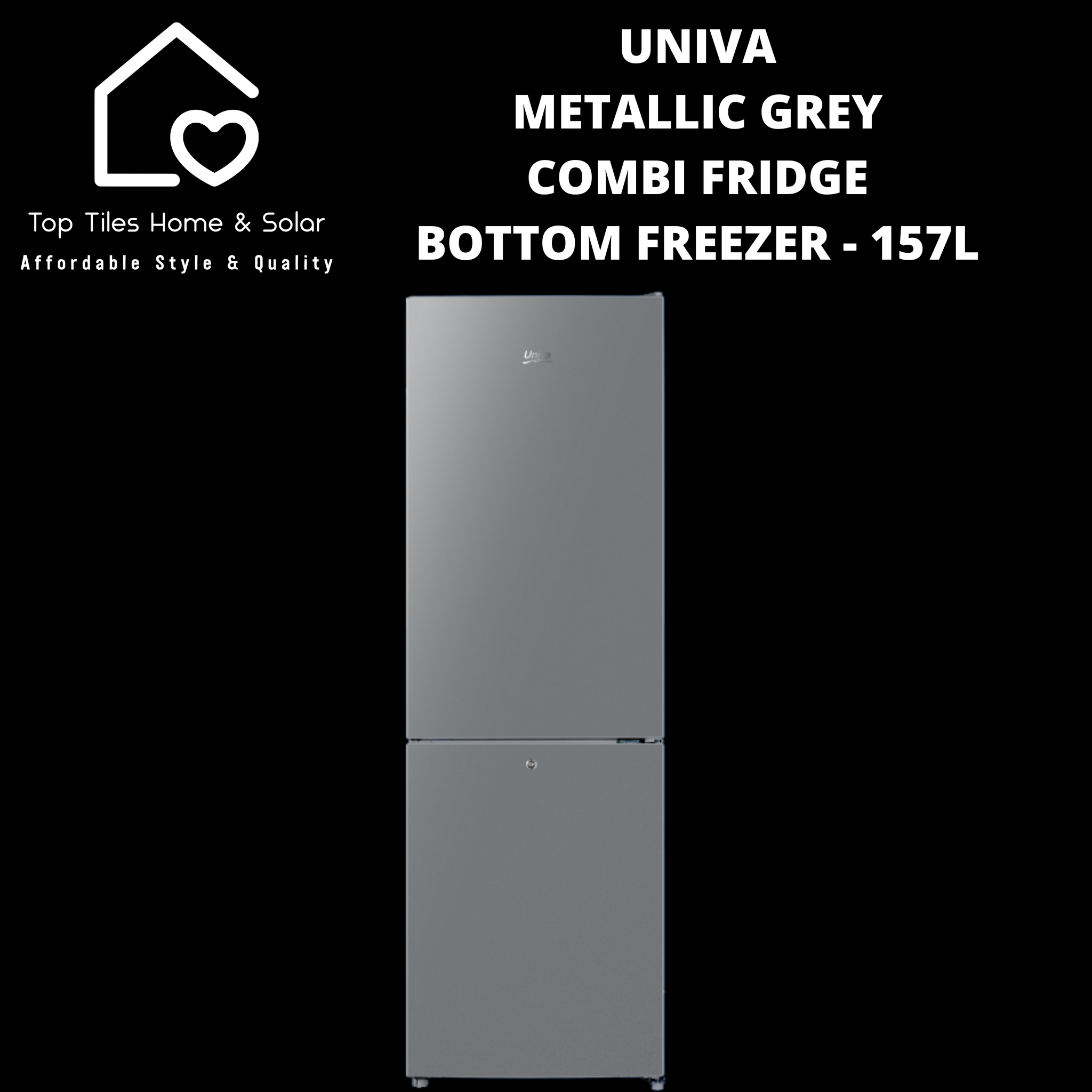 Univa Metallic Grey Combi Fridge Bottom Freezer - 157L