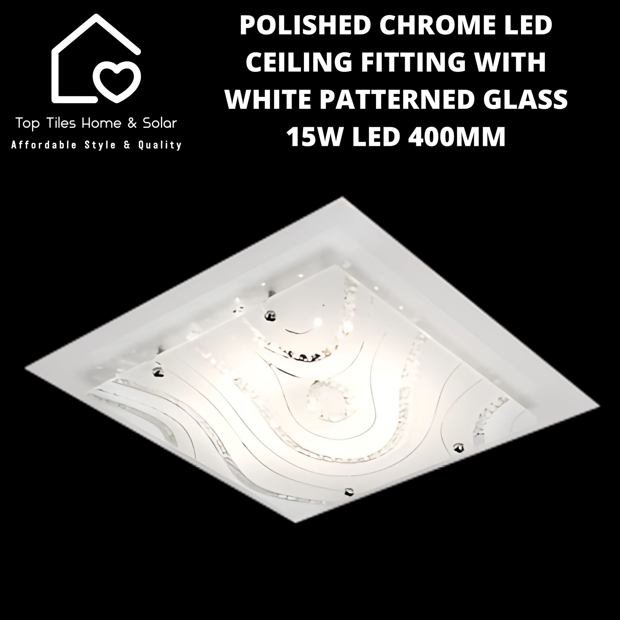 Polished Chrome LED Ceiling Fitting with White Patterned Glass - 15W LED 400mm