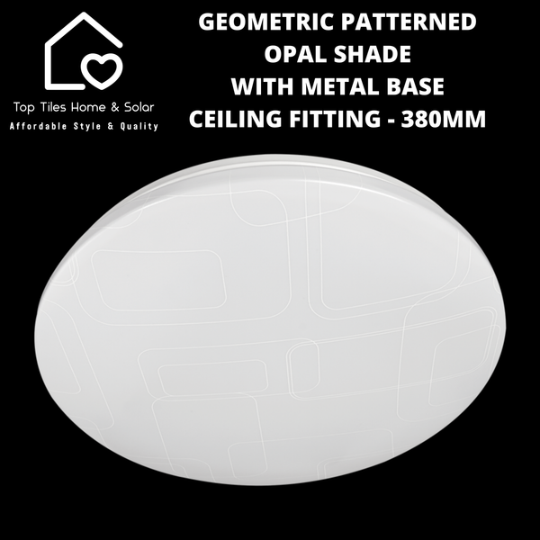 Geometric Patterned Opal Shade With Metal Base Ceiling Fitting - 380mm