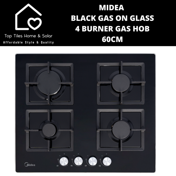 Midea Black Gas on Glass 4 Burner Gas Hob - 60cm