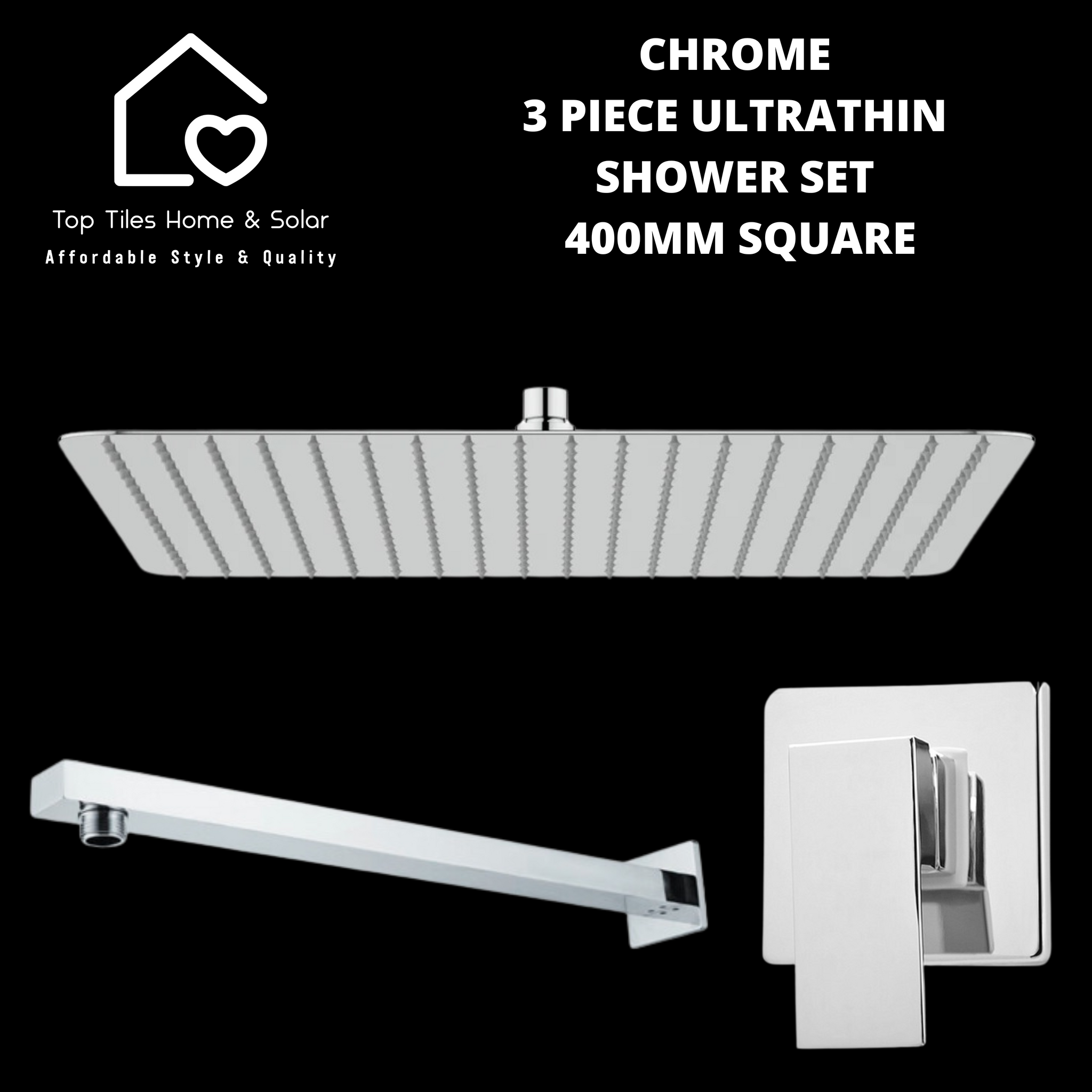 Chrome 3 Piece Ultrathin Shower Set - 400mm Square