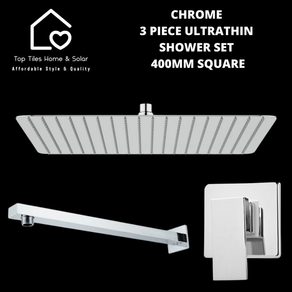 Chrome 3 Piece Ultrathin Shower Set - 400mm Square