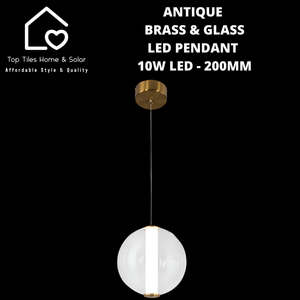 Antique Brass & Glass LED Pendant - 10W LED - 200mm