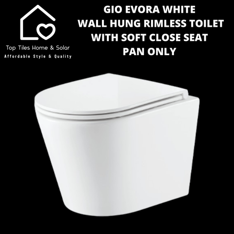 Gio Evora White Wall Hung Rimless Toilet with Soft Close Seat  - Pan Only