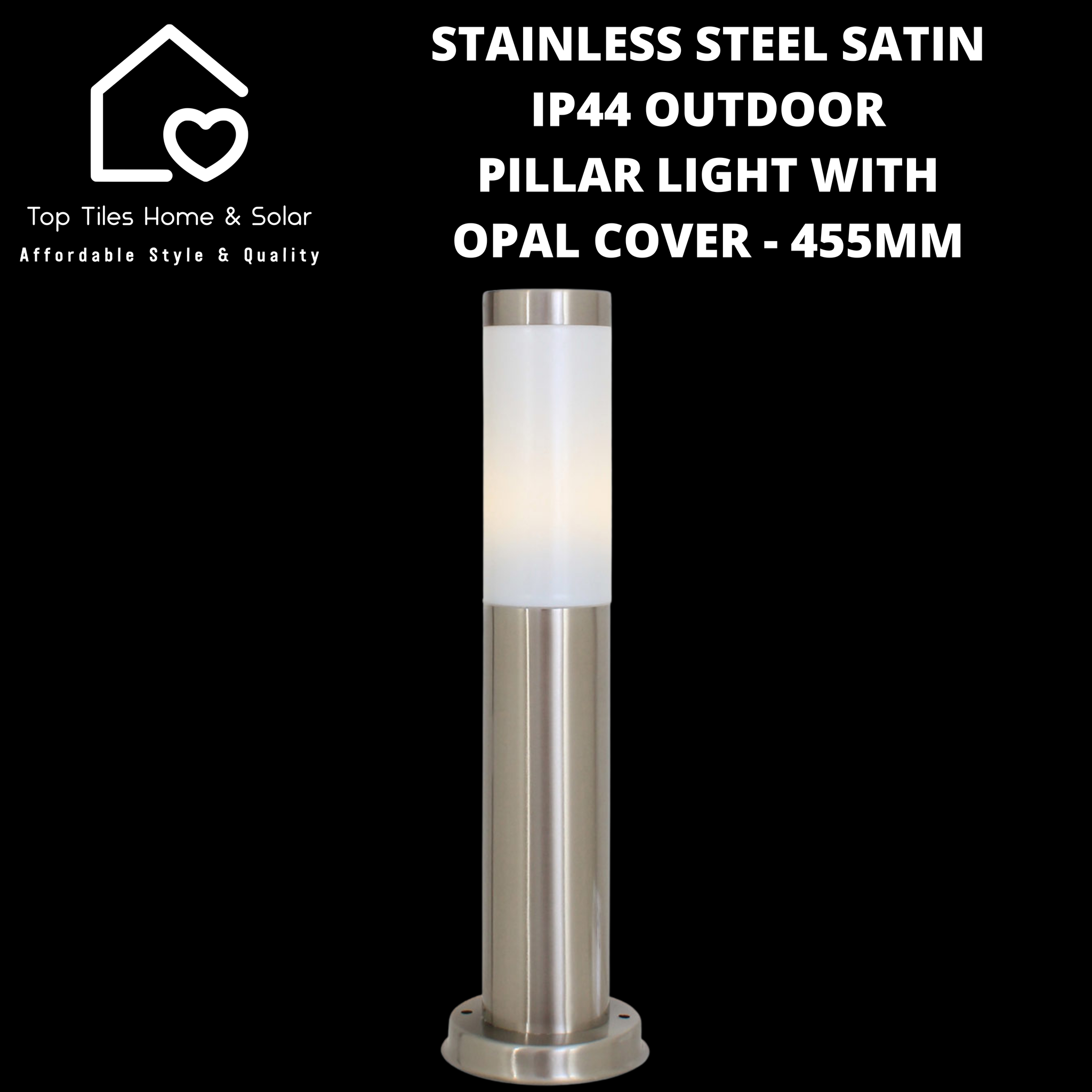Stainless Steel Satin IP44 Outdoor Pillar Light with Opal Cover - 455mm