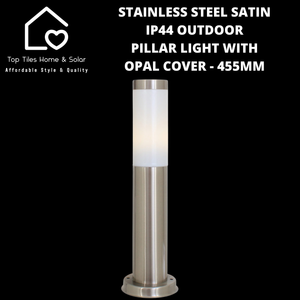 Stainless Steel Satin IP44 Outdoor Pillar Light with Opal Cover - 455mm